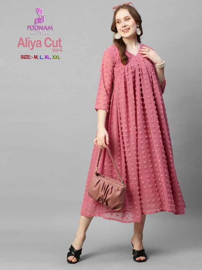 Aliya Cut Vol 4 By Poonam Georgette Party Wear Kurtis
